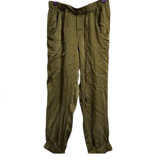 POLECI 100% Silk Army Green joggers. Size 0 - Picture 2 of 9